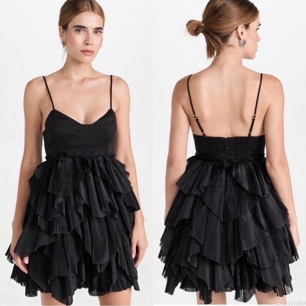 NWT Aje Elsie Pleat Mini Dress Black Ruffle size 10 medium US 6